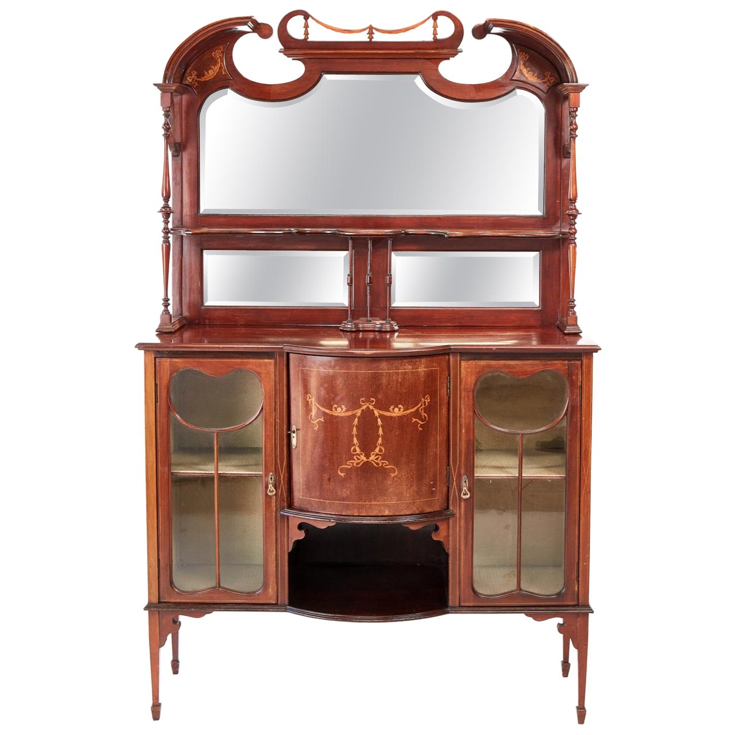 Edwardian Antique Mahogany Inlaid Display Cabinet