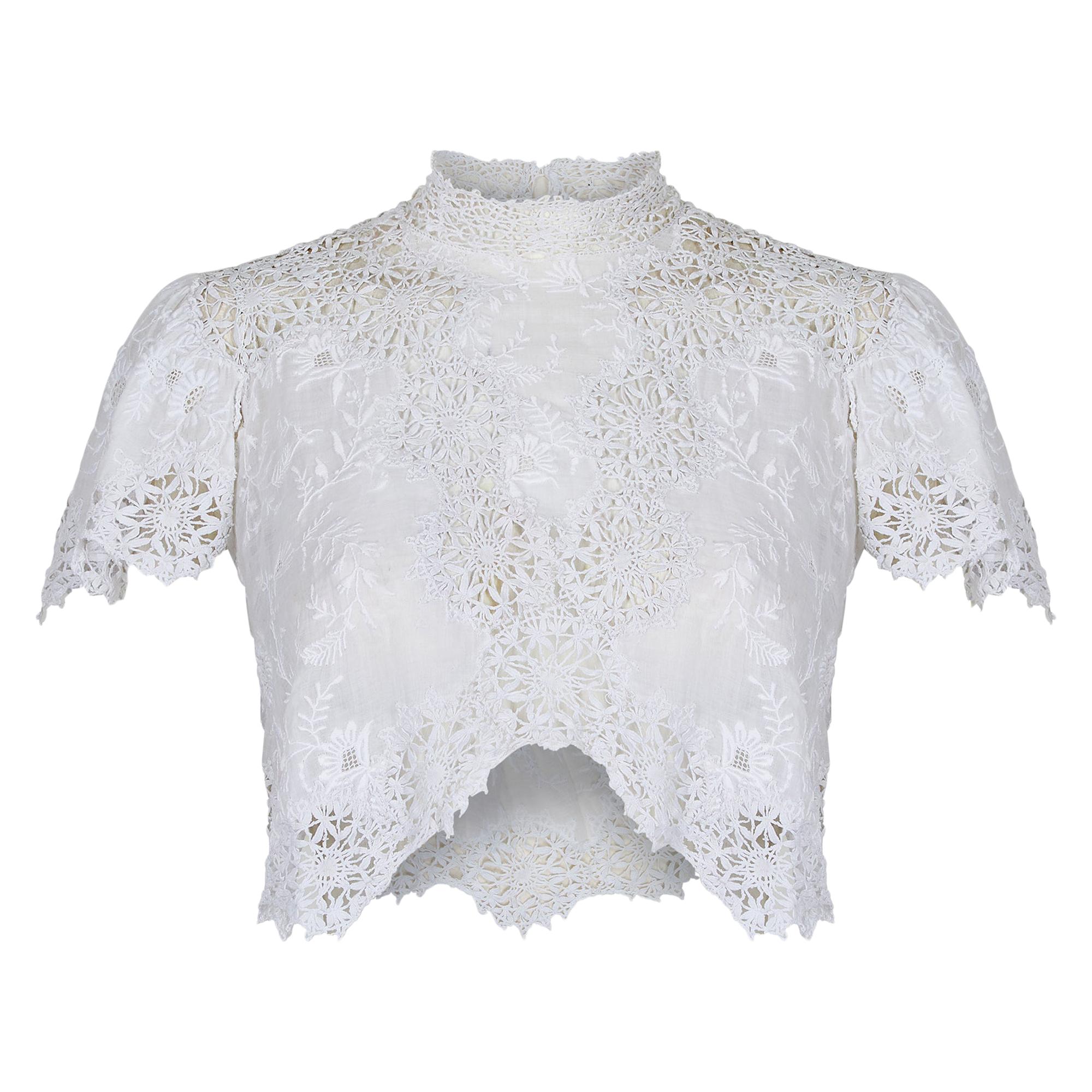 Edwardian Antique Maltese Lace and Embroidered Blouse