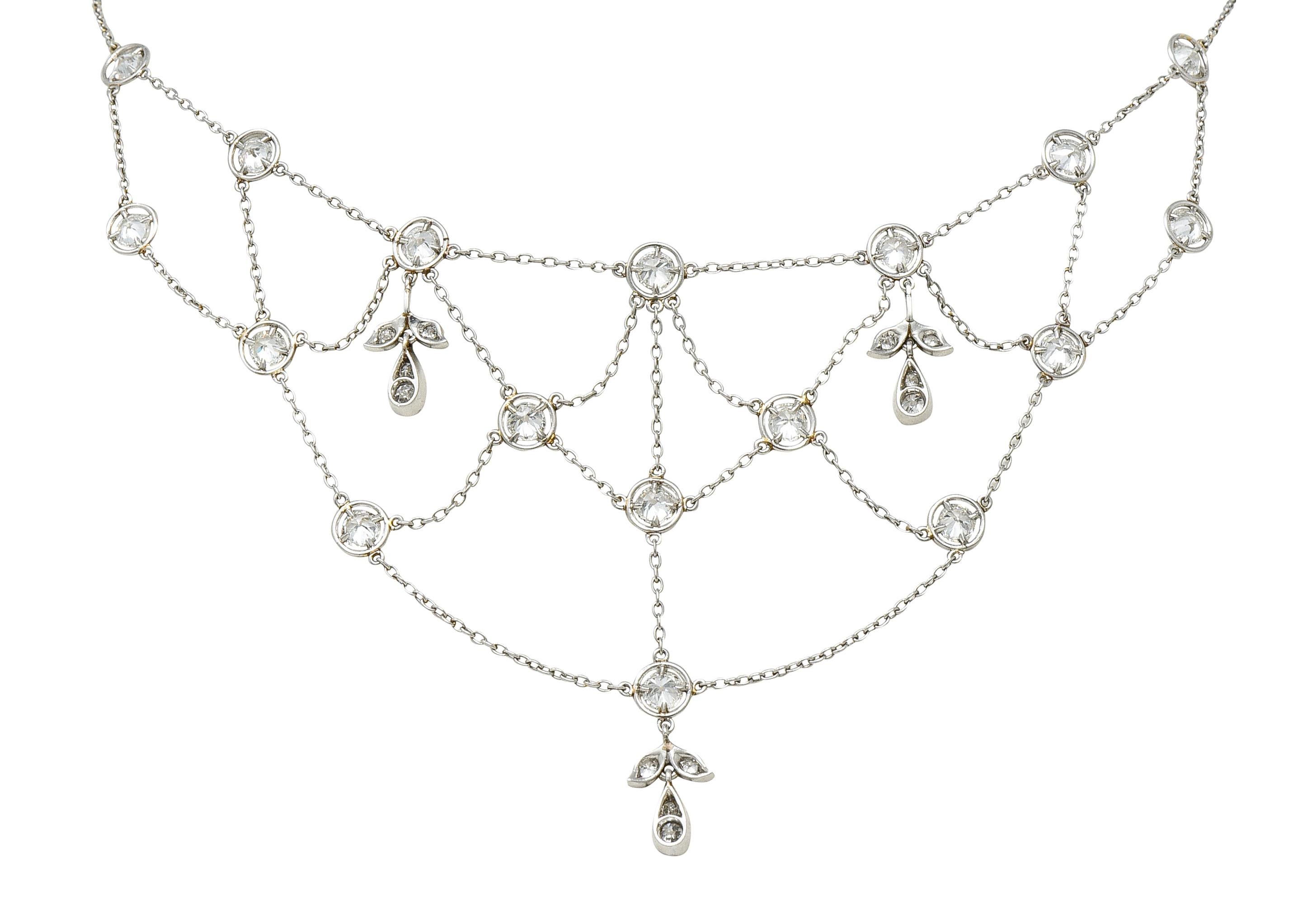 Women's or Men's Edwardian Antique Old European Cut Diamond Platinum Swag Station Necklace