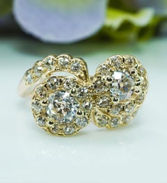 Edwardian Antique Old European Diamond 14K Gold Toi-Et-Moi Halo Ring Estate 1.84