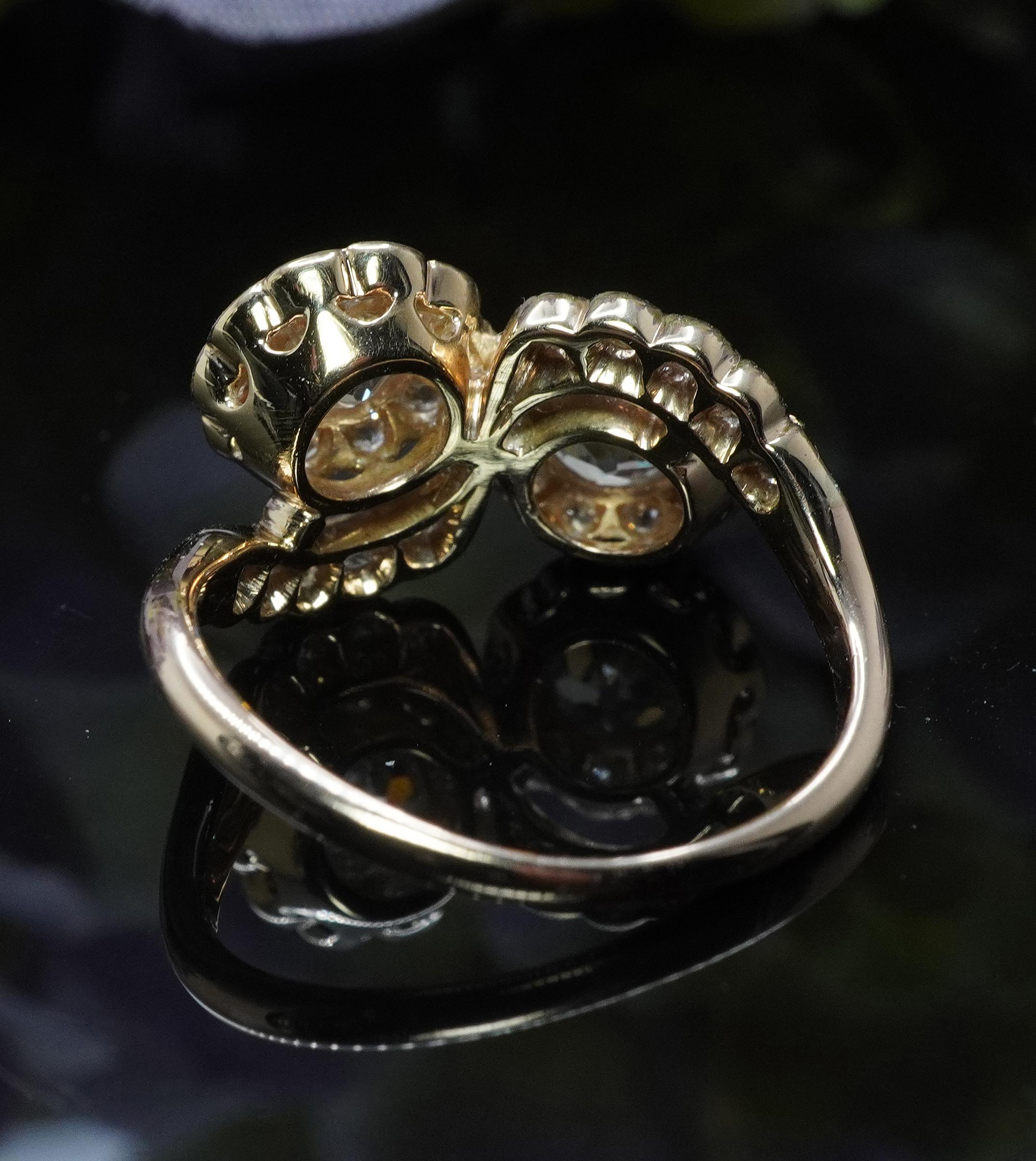 Anello Edwardian Antique Old European Diamond 14K Gold Toi-Et-Moi Halo Estate 1.84 in vendita 2