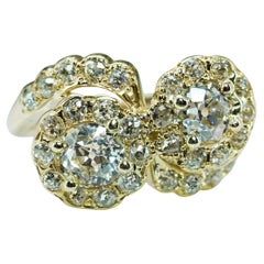 Anello Edwardian Antique Old European Diamond 14K Gold Toi-Et-Moi Halo Estate 1.84