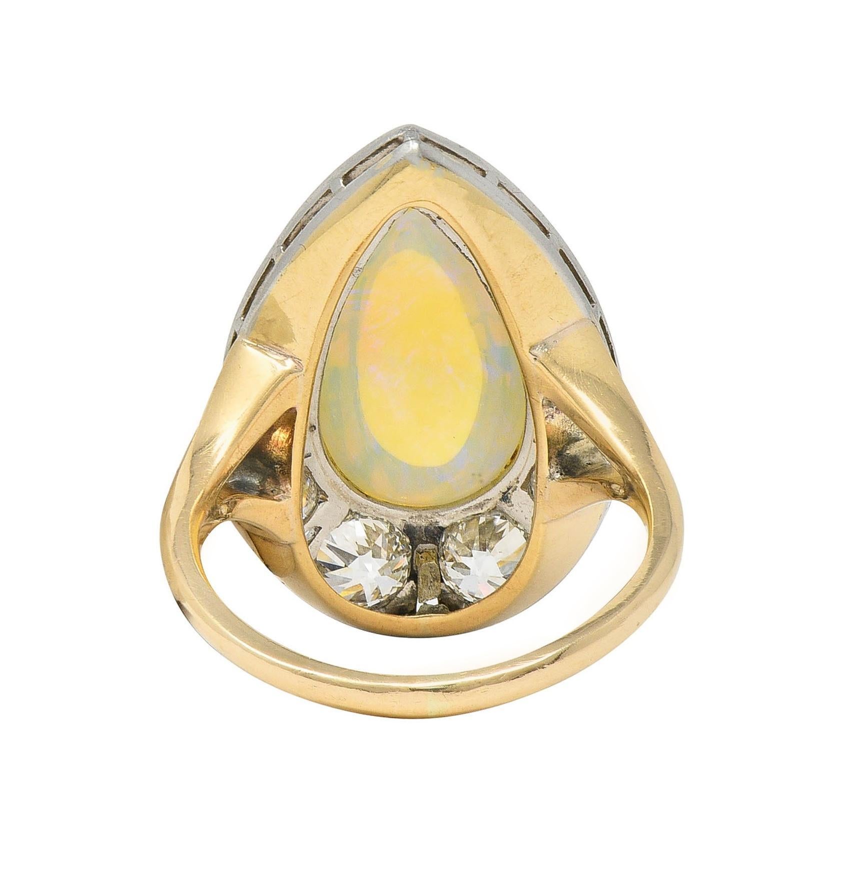 Women's or Men's Edwardian Antique Pear Jelly Opal Diamond Platinum 14 Karat Gold Halo Ring For Sale