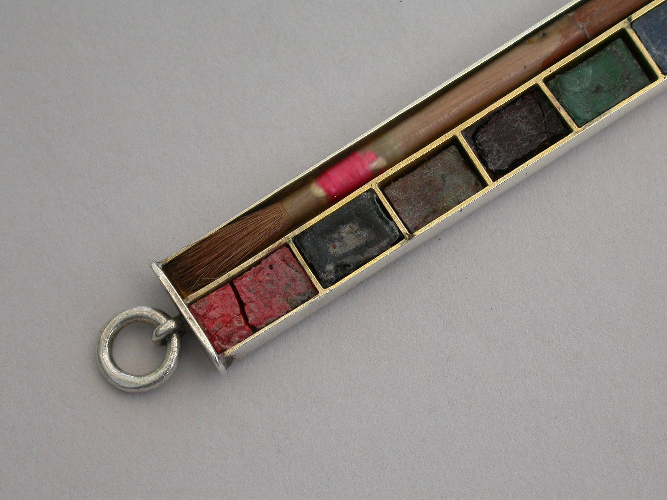 Edwardian Antique Silver Miniature Travelling Paint Box J C Vickery London, 1907 For Sale 5