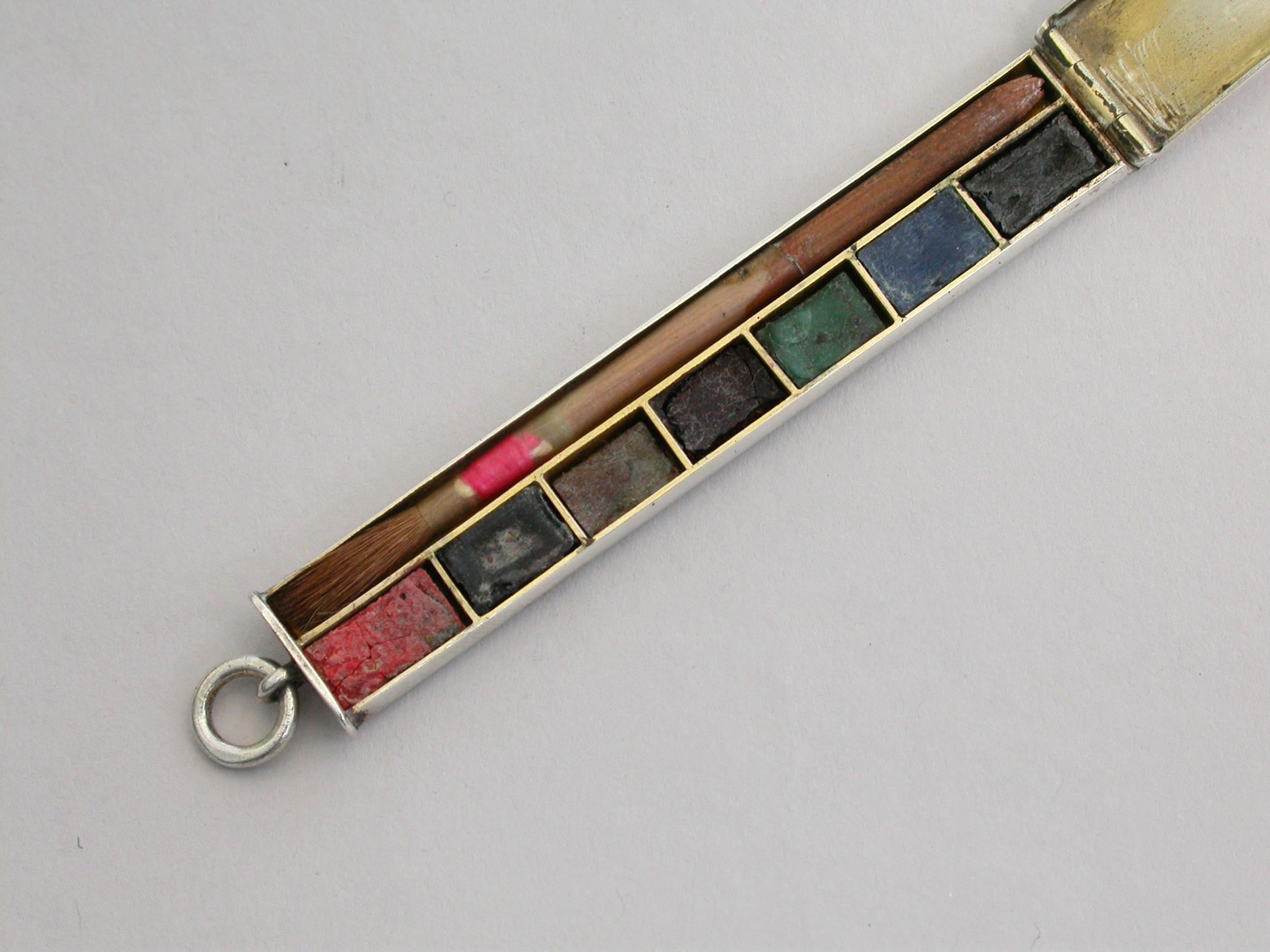 Edwardian Antique Silver Miniature Travelling Paint Box J C Vickery London, 1907 For Sale 1