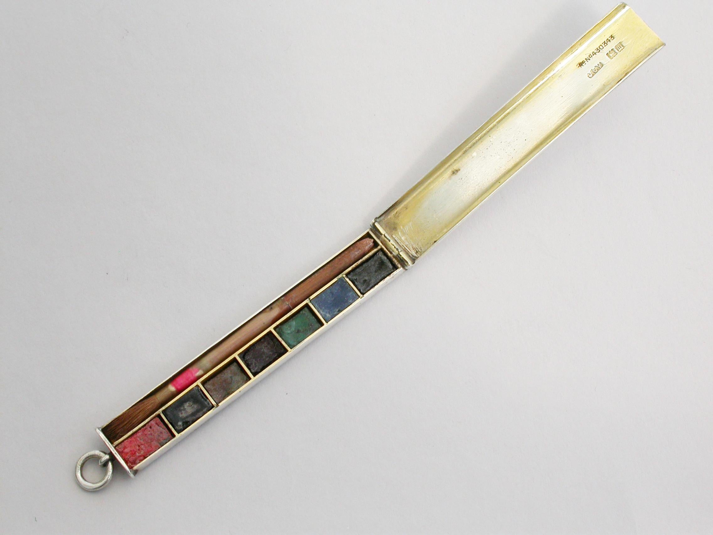 Edwardian Antique Silver Miniature Travelling Paint Box J C Vickery London, 1907 For Sale 2
