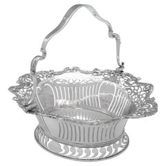 Cesta eduardiana antigua de plata de ley, Elkington, Birmingham 1903