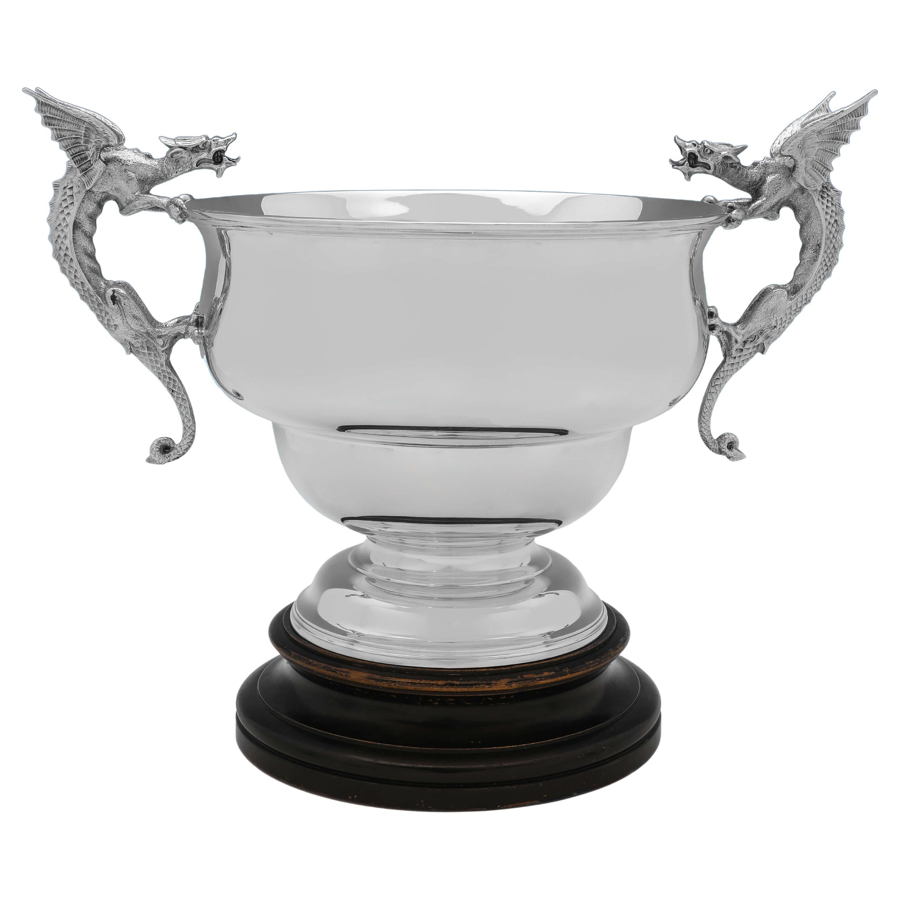 Edwardian Antique Sterling Silver Centrepiece Bowl London 1910, Dragon Handles