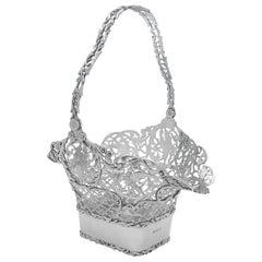 Edwardian Antique Sterling Silver Flower Basket, Centrepiece, Elkington, 1907