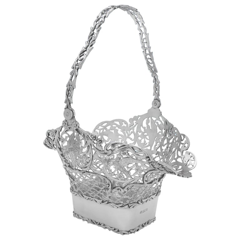 Edwardian Antique Sterling Silver Flower Basket, Centrepiece, Elkington