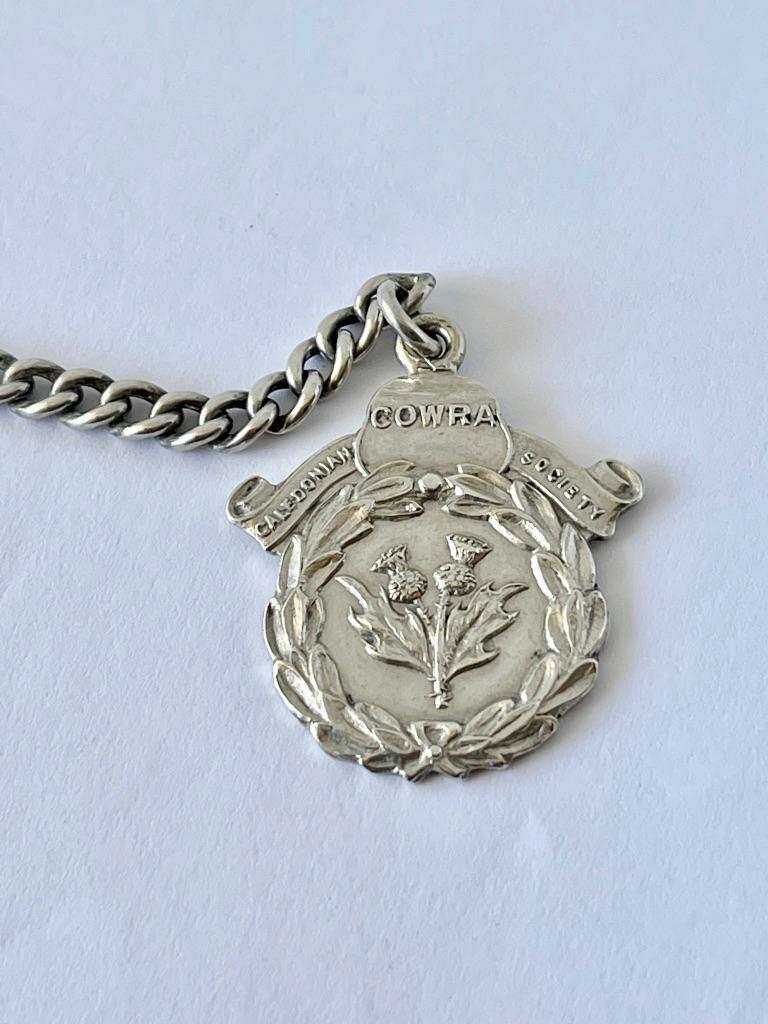 Edwardian Antique Sterling Silver Fob Chain Cowra Calendonian Society Hallmarked For Sale 1