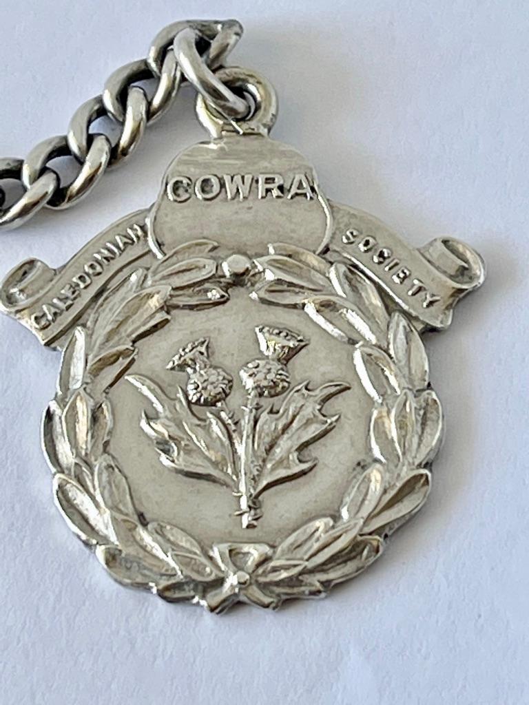 Edwardian Antique Sterling Silver Fob Chain Cowra Calendonian Society Hallmarked For Sale 2