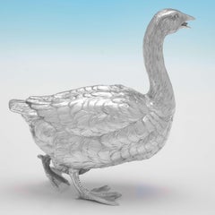 Edwardian Antique Sterling Silver Goose Model, Berthold Muller, London, 1910