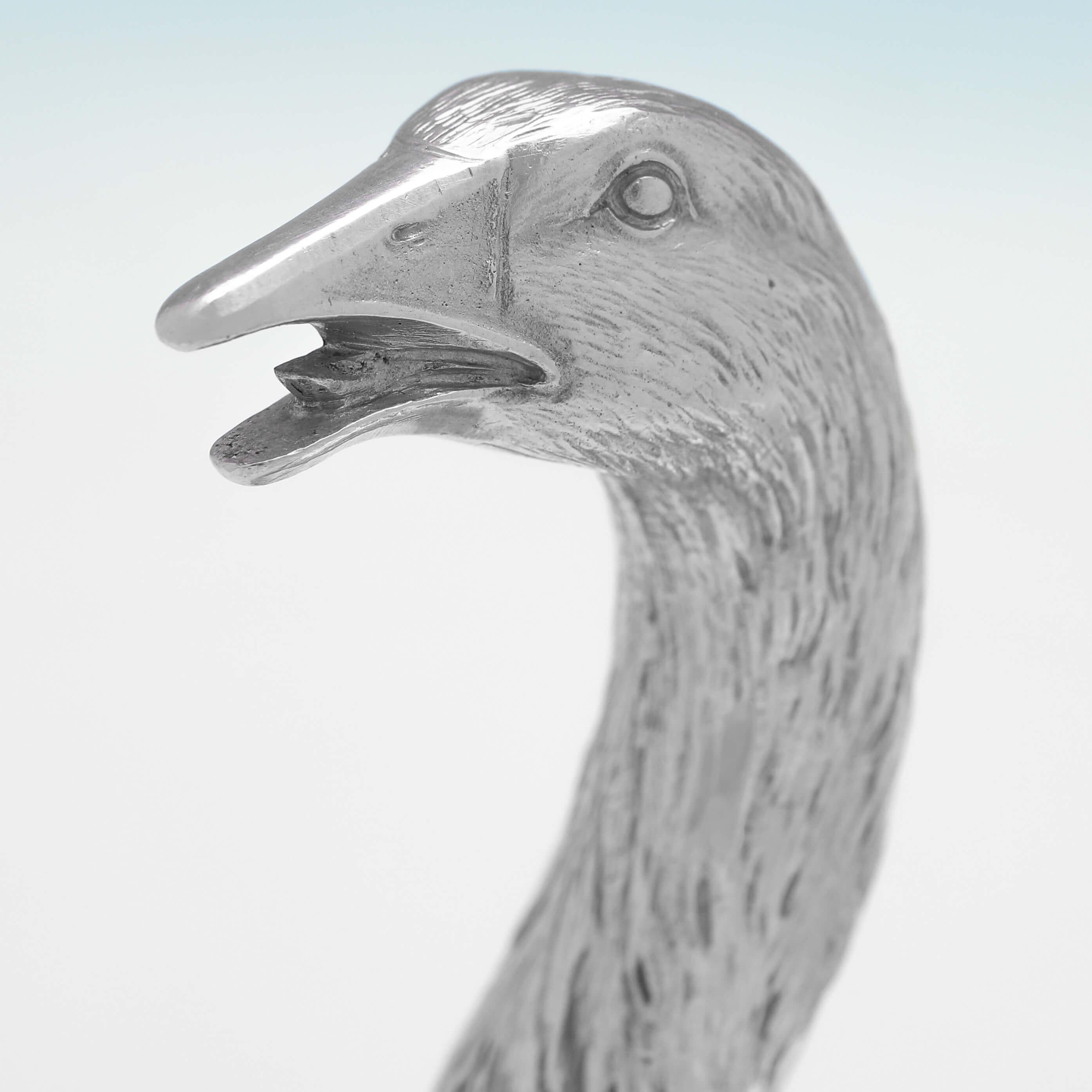 Early 20th Century Edwardian Antique Sterling Silver Goose Model, Berthold Muller, London, 1910