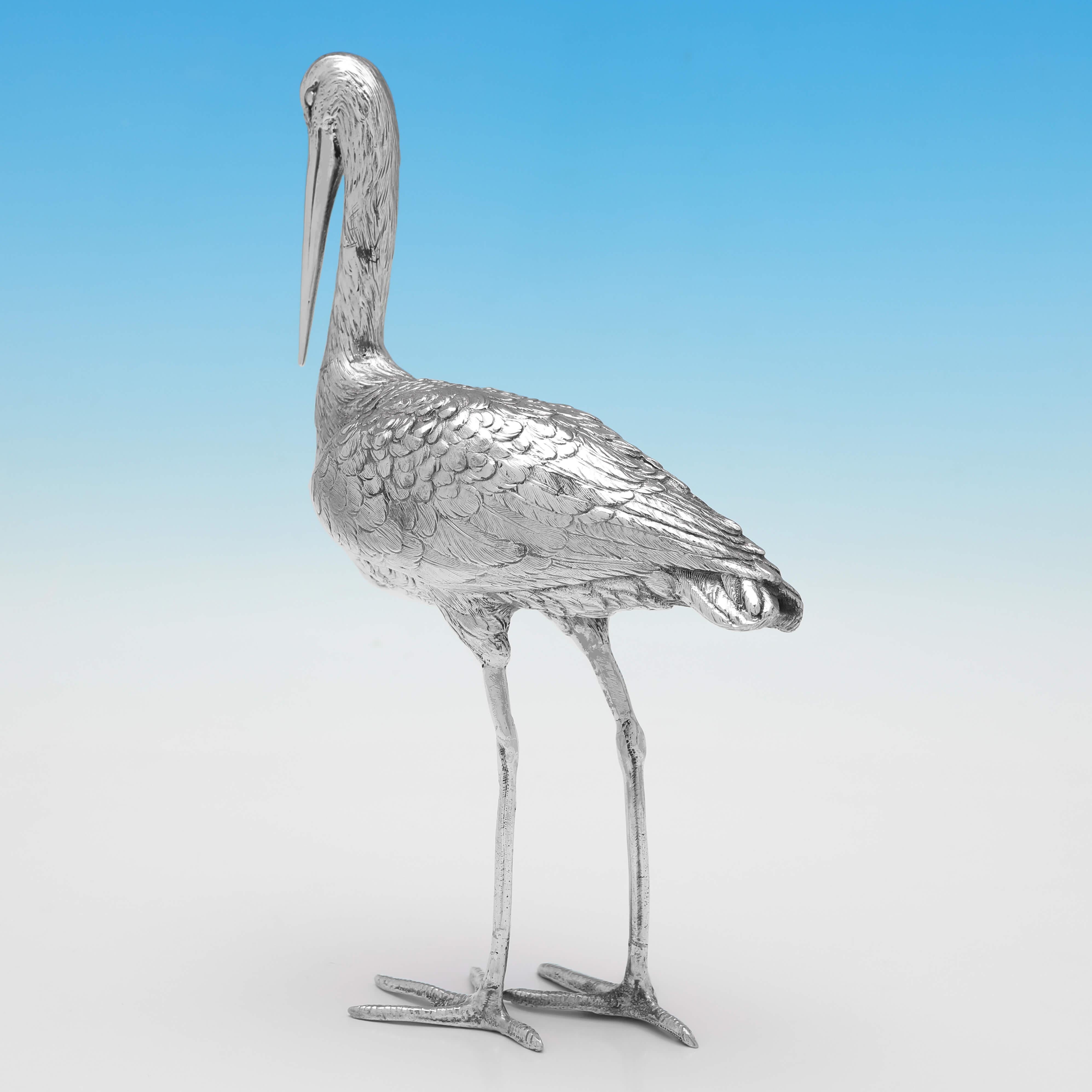 English Edwardian Antique Sterling Silver Model of a Stork by Berthold Muller in 1908 For Sale