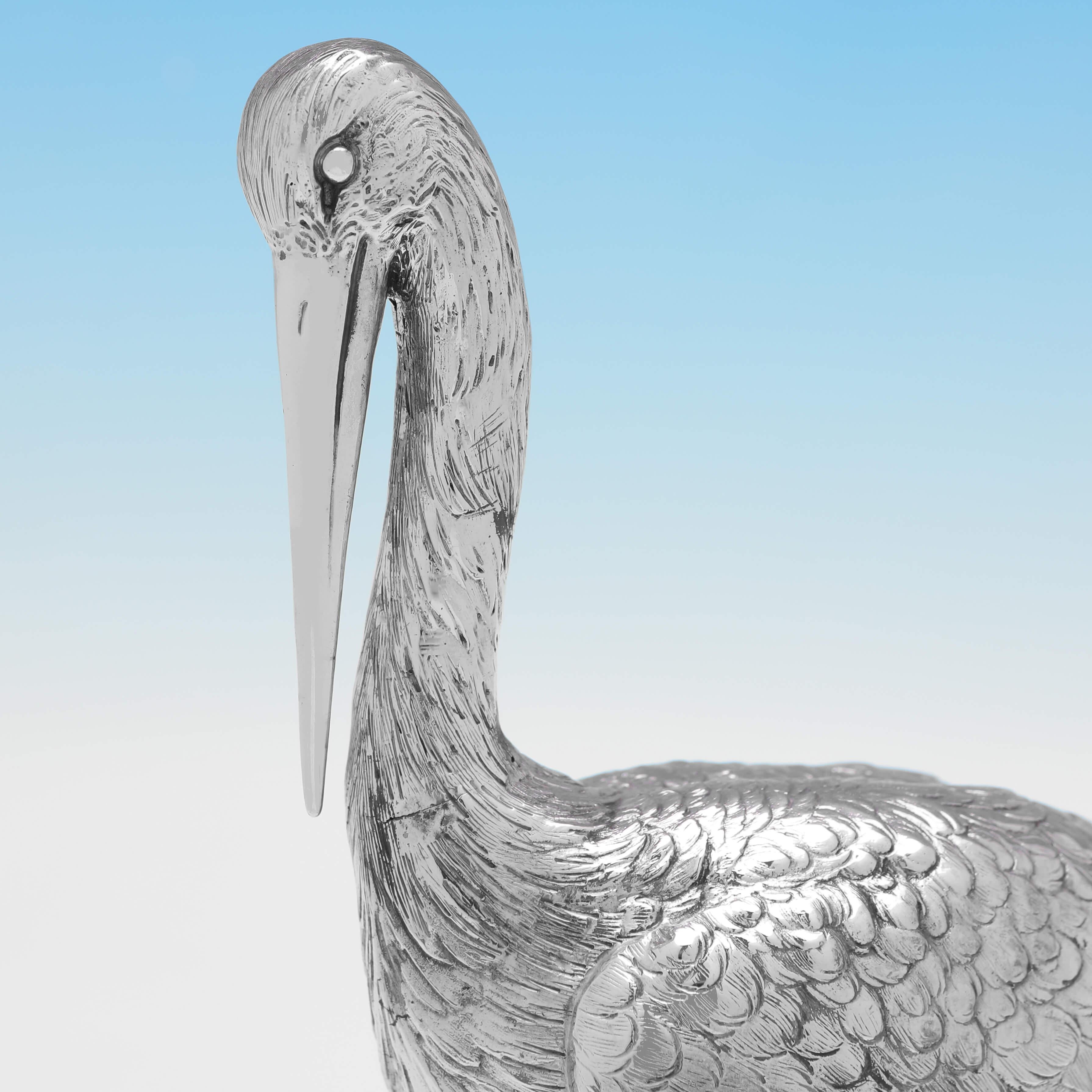 Edwardian Antique Sterling Silver Model of a Stork by Berthold Muller in 1908 In Good Condition For Sale In London, London