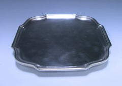 Edwardian Antique Sterling Silver Salver of Shaped Square Form