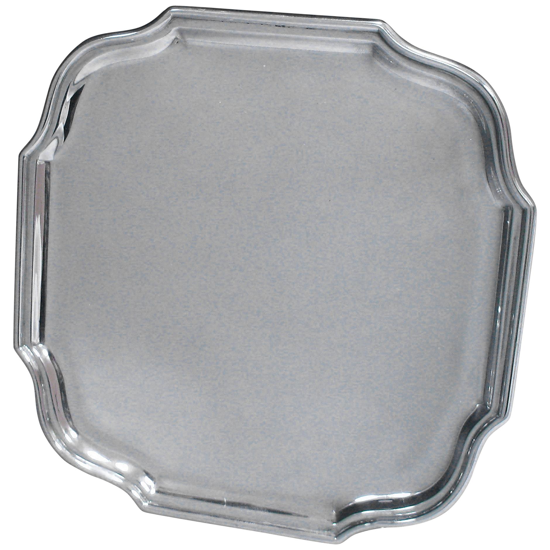 Edwardian Antique Sterling Silver Salver of Shaped Square Form For Sale
