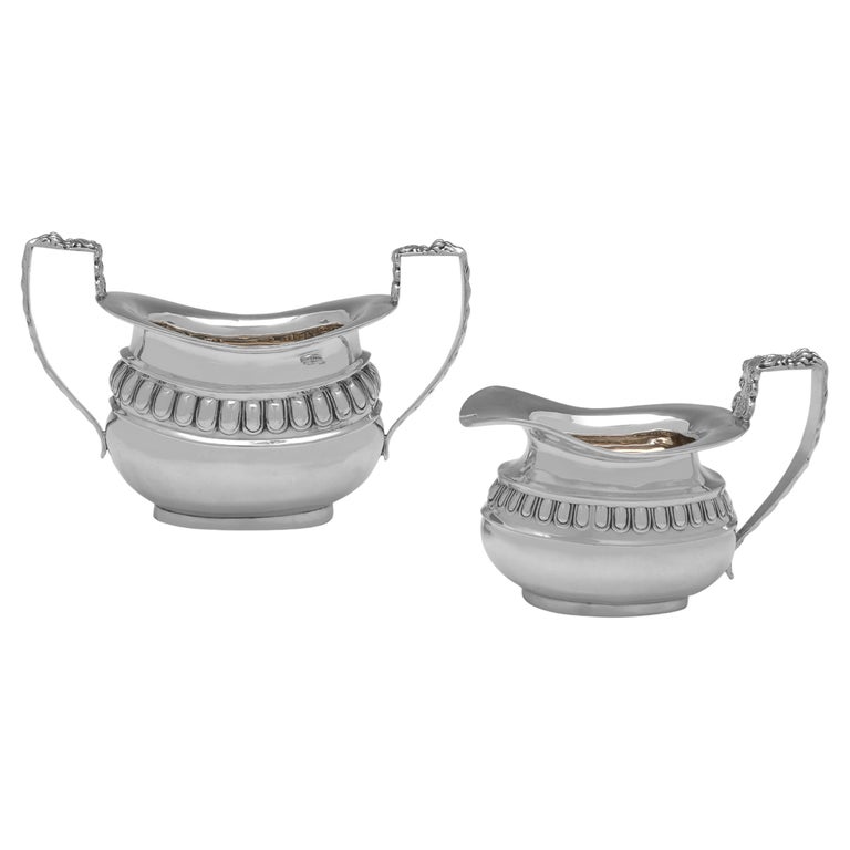 Edwardian Antique Sterling Silver Sugar And Cream Set, Chester 1905 For