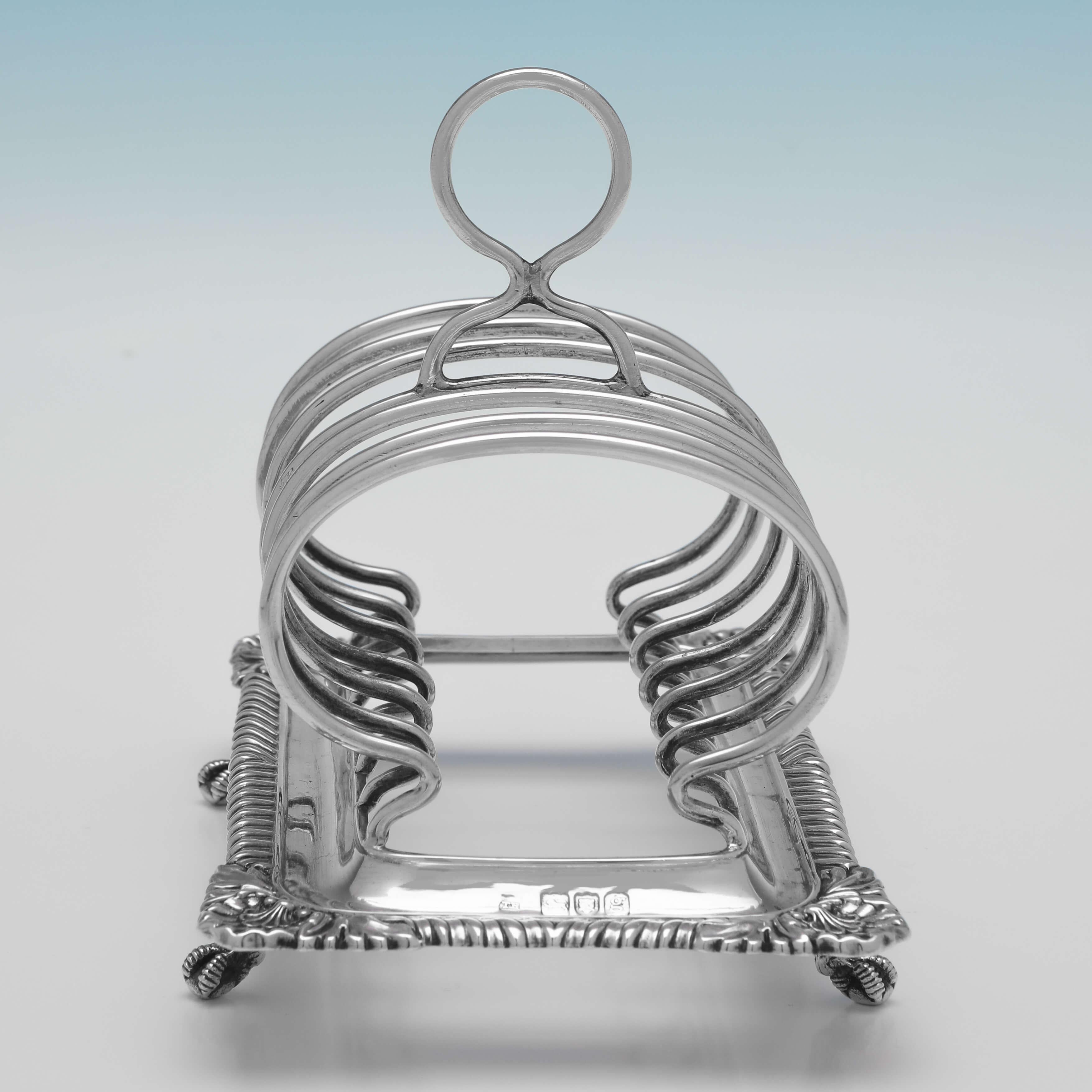 English Edwardian Antique Sterling Silver Toast Rack, London, 1902