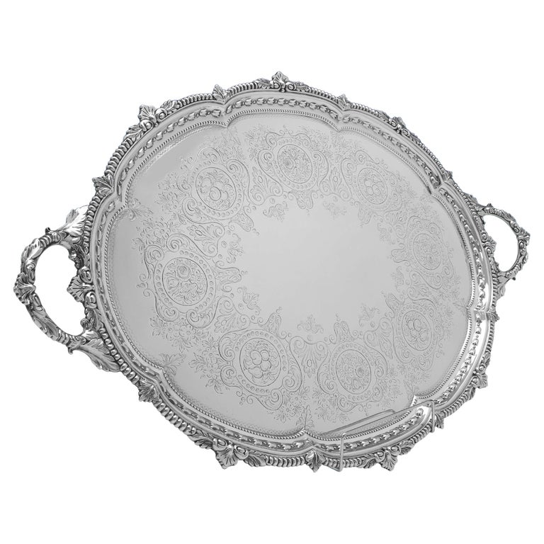 Edwardian Antique Sterling Silver Tray, Mappin Brothers, Sheffield 1902 For Sale