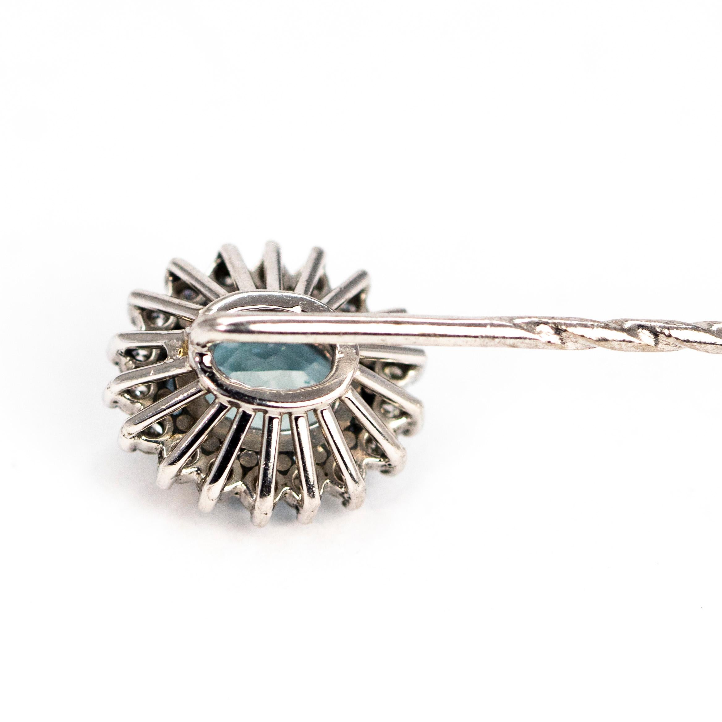Women's or Men's Edwardian Aqua and Diamond Pin For Sale