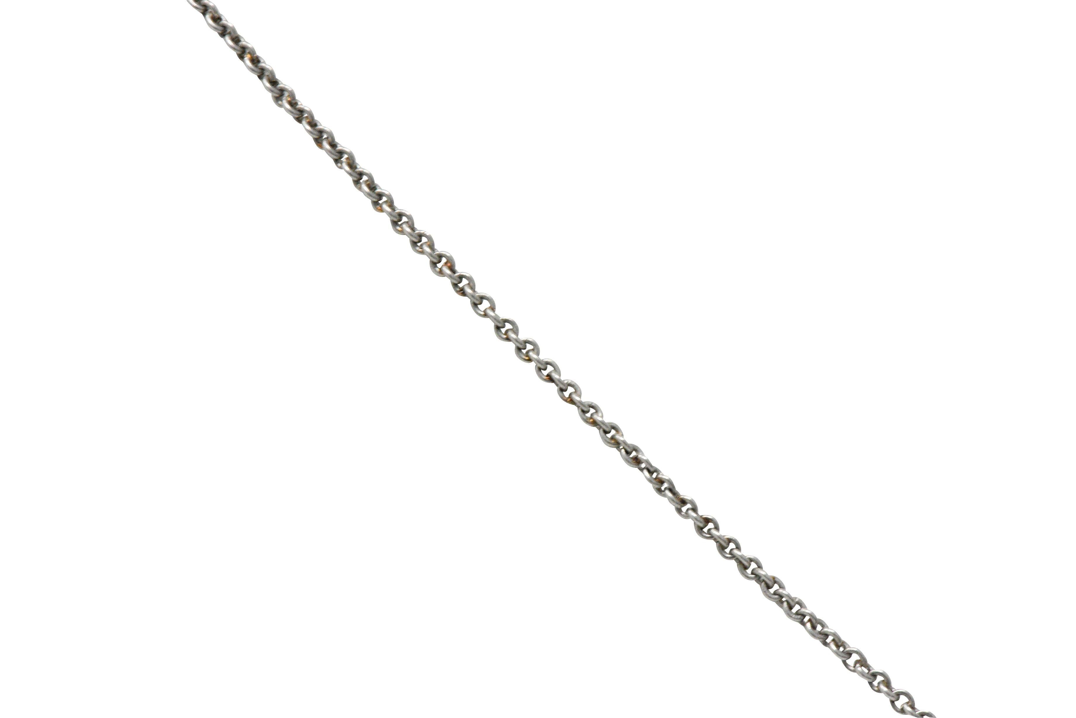 Women's or Men's Edwardian Aqua Diamond Platinum-Topped 14 Karat Gold Pendant Necklace