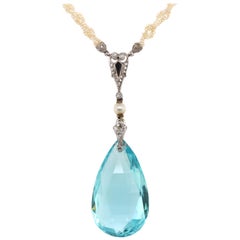 Antique Edwardian Aquamarine Briolette and Pearl Sautoir Necklace, circa 1910