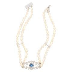Antique Edwardian Aquamarine, Diamond and Pearl Bracelet Set in Platinum and Gold