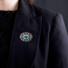 Edwardian Aquamarine & Diamond Brooch Circa 1900s