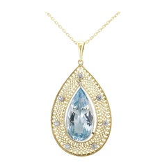 Edwardian Aquamarine Diamond Gold Platinum Pendant