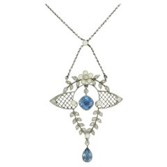 Collar Edwardiano de Aguamarina, Perlas y Diamantes