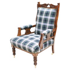 Retro Edwardian Arm Chair Lounge Seat Tartan Print