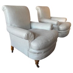 Edwardianische Sessel, ein Paar, neu gepolstert und von Hilary Batstone gekauft.