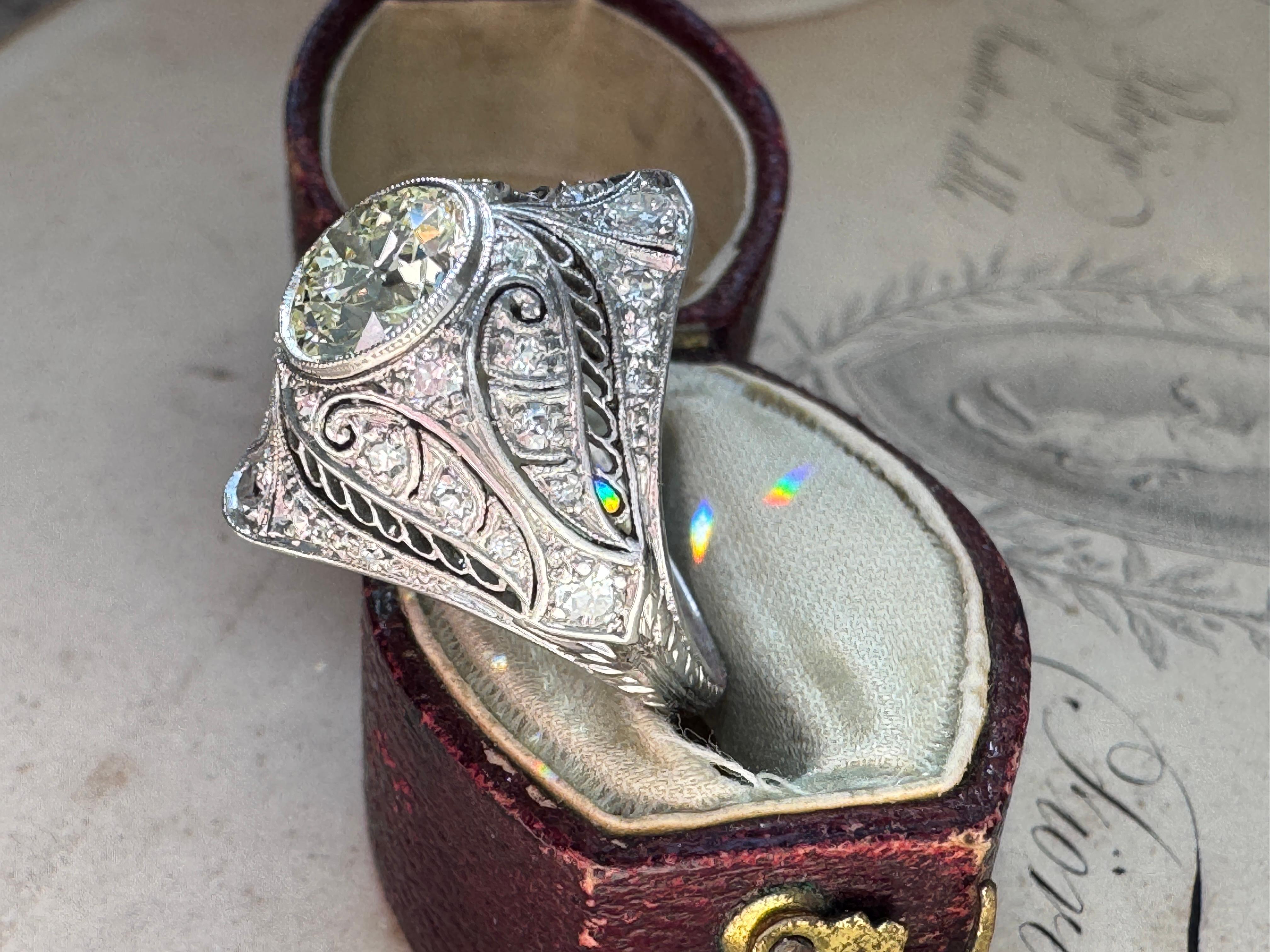Edwardian Art Deco 1.38 Carat Diamond Engagement Ring For Sale 1