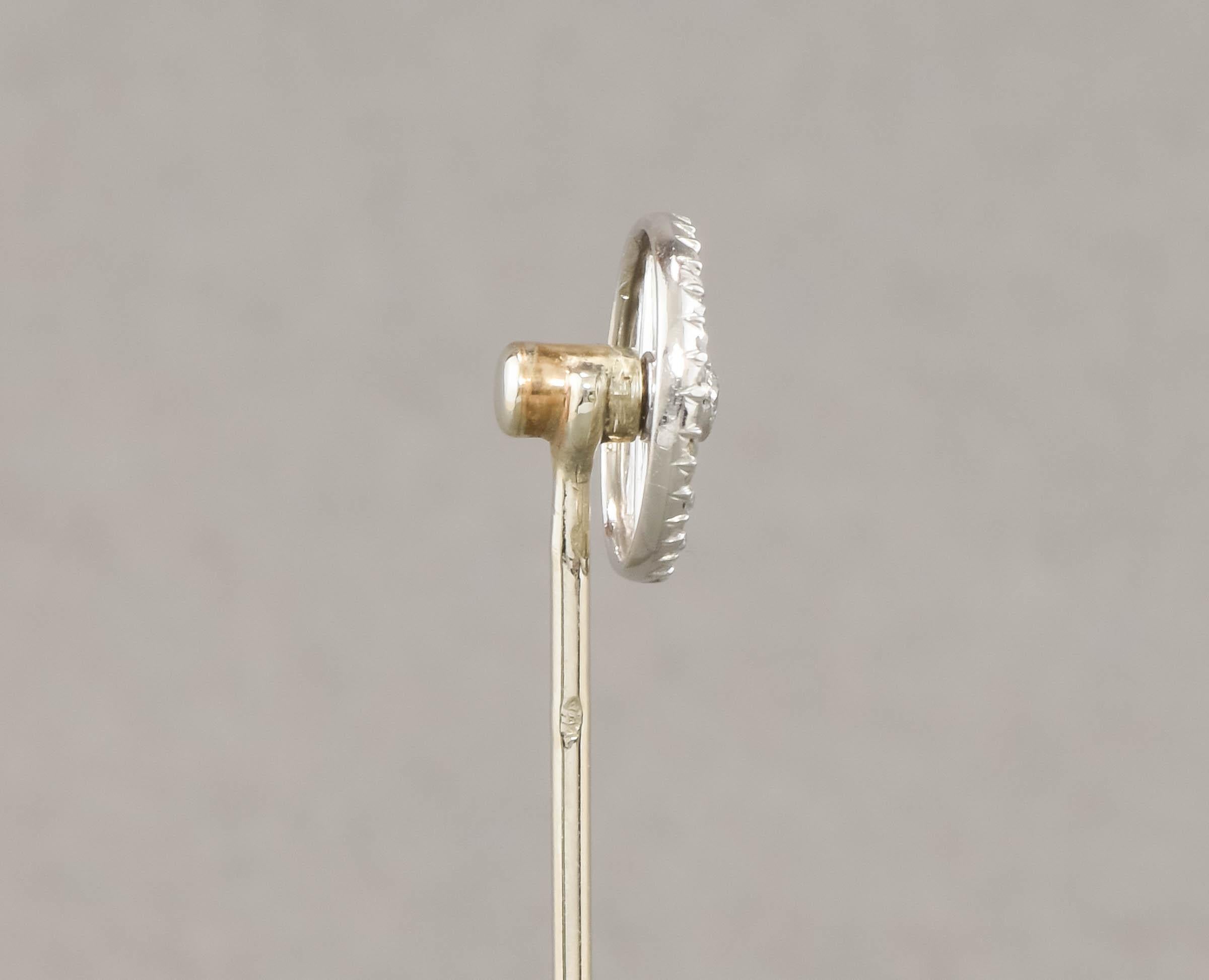 Edwardian - Art Deco Diamond Stick Pin with Old European & Rose Cut Diamonds For Sale 4