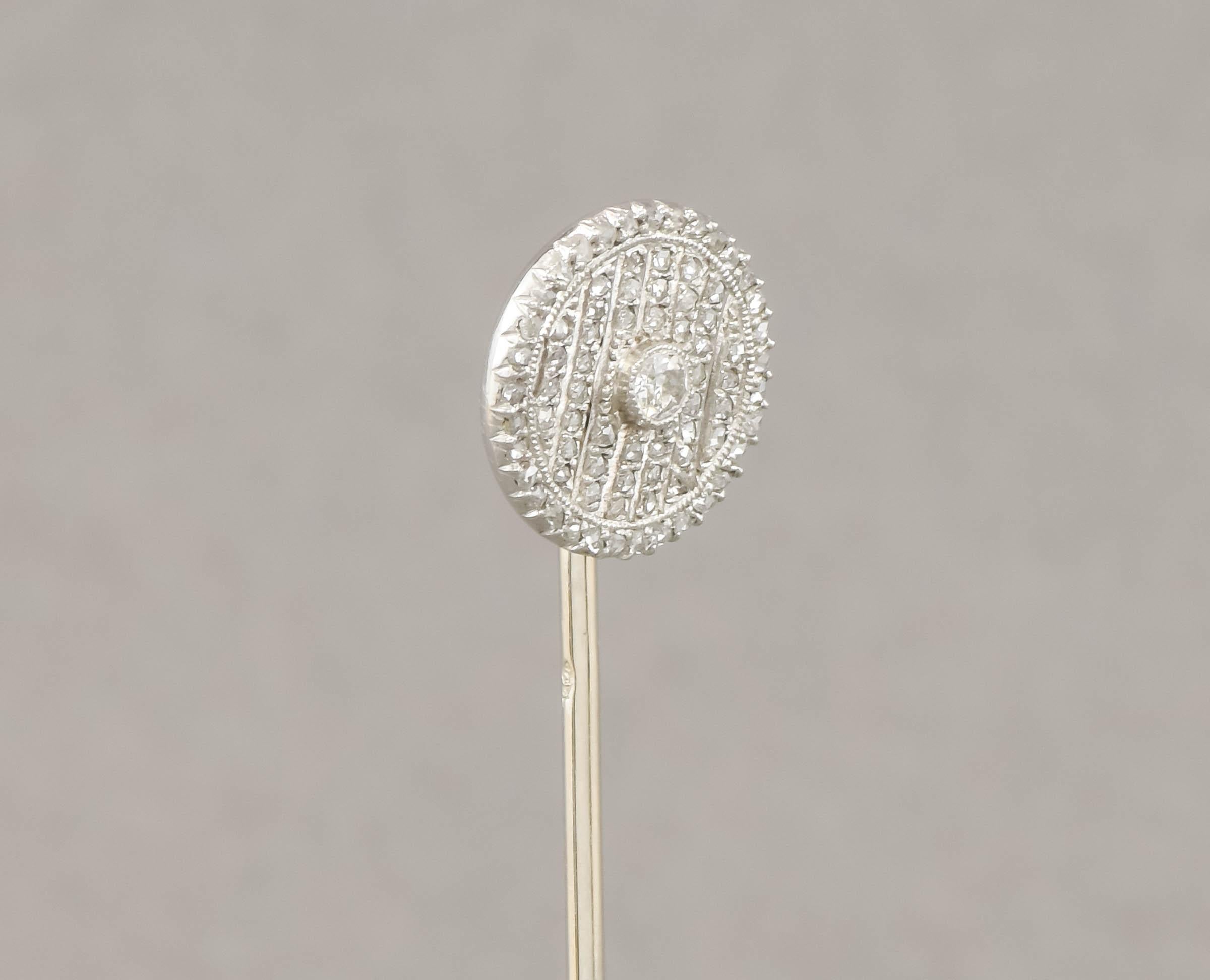 Edwardian - Art Deco Diamond Stick Pin with Old European & Rose Cut Diamonds For Sale 5