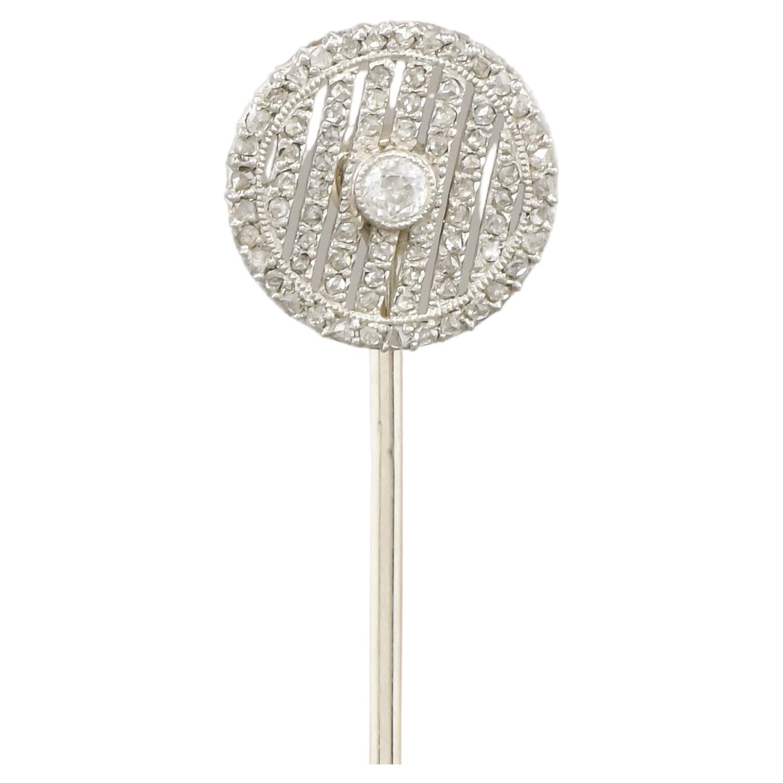 Edwardian - Art Deco Diamond Stick Pin with Old European & Rose Cut Diamonds For Sale