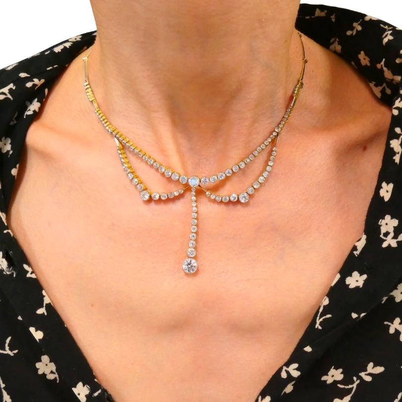 Collar Art Decó Eduardiano Platino Diamante Joyas Vintage  Antiguo Corte europeo antiguo en venta