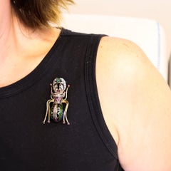Edwardian Art Nouveau 1900 Scarab Brooch Gold Silver Diamonds And Gemstones