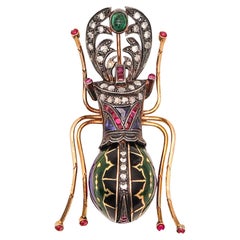 Antique Edwardian Art Nouveau 1900 Scarab Brooch Gold Silver Diamonds And Gemstones