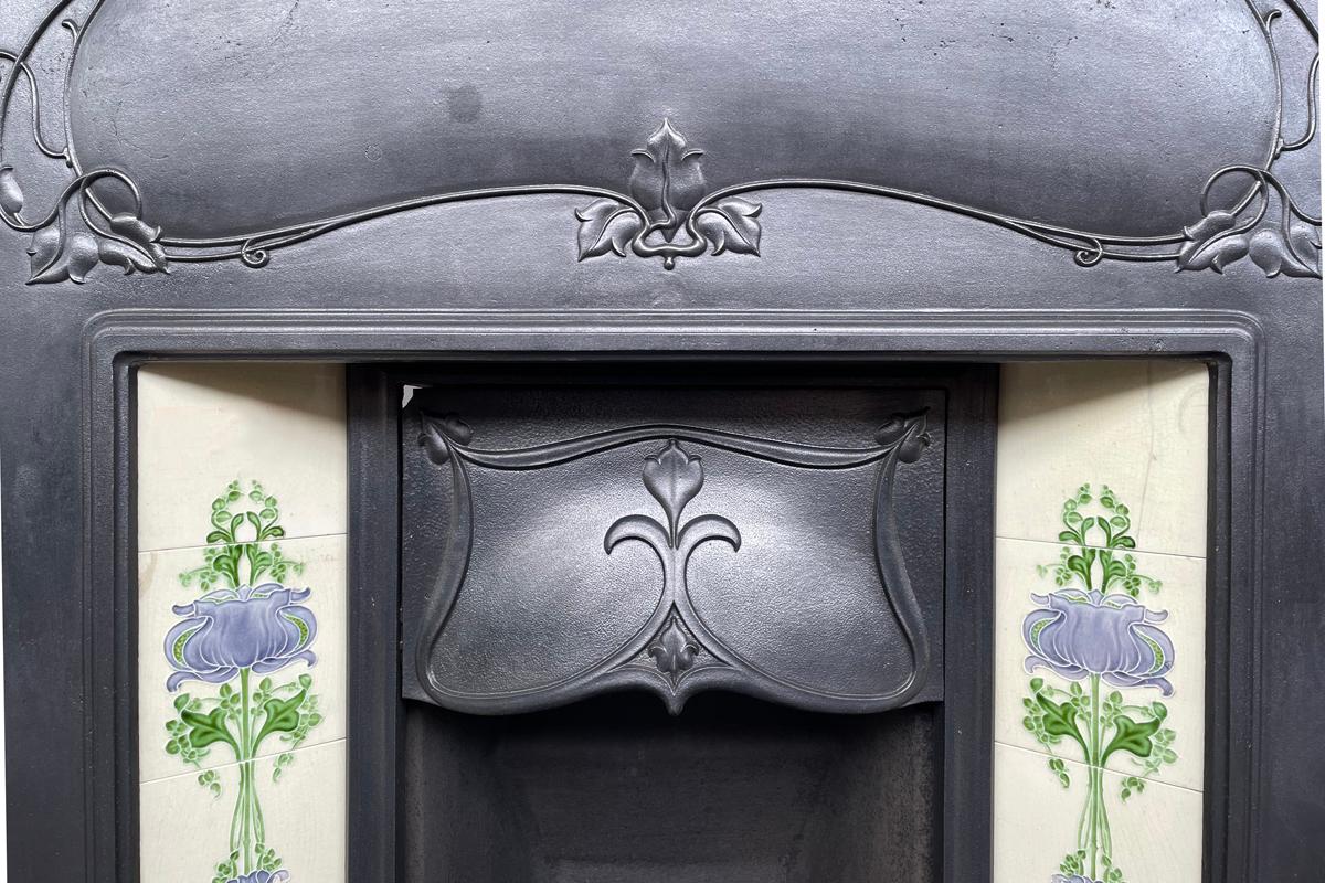 Early 20th Century Edwardian Art Nouveau Cast Iron Combination Fireplace