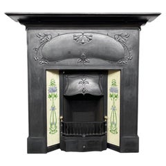 Antique Edwardian Art Nouveau Cast Iron Combination Fireplace