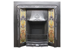 Edwardian Art Nouveau Cast Iron Fireplace Insert with Tiles