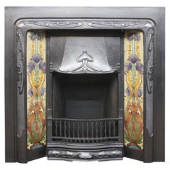 Edwardian Art Nouveau Cast Iron Fireplace Insert with Tiles