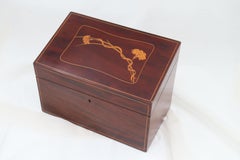 Edwardian Art Nouveau inlaid mahogany ladies stationery box