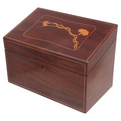 Antique Edwardian Art Nouveau inlaid mahogany ladies stationery box