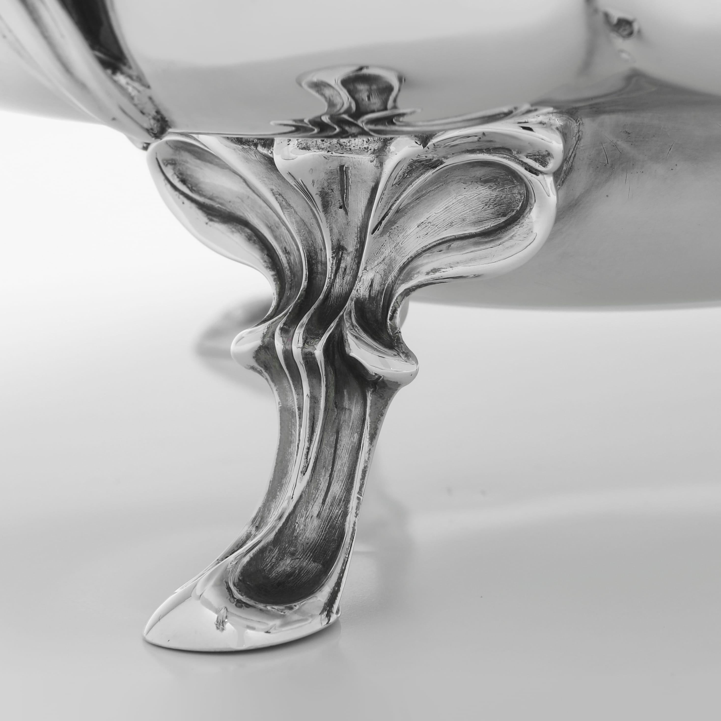 Argento 925 Ciotola ovale in argento in stile Art Nouveau edoardiano con marchio di fabbrica del 1907 in vendita