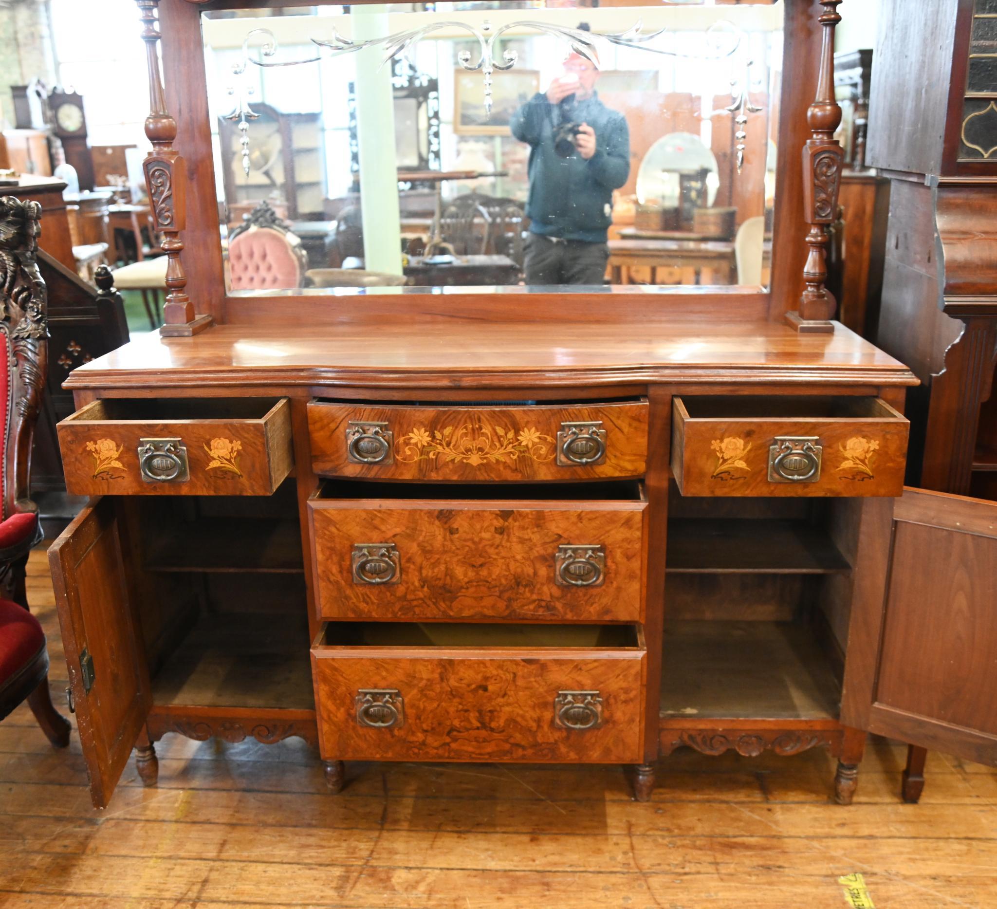 Edwardian Art Nouveau Sideboard Dresser Walnut Inlay 1910 In Good Condition For Sale In Potters Bar, GB