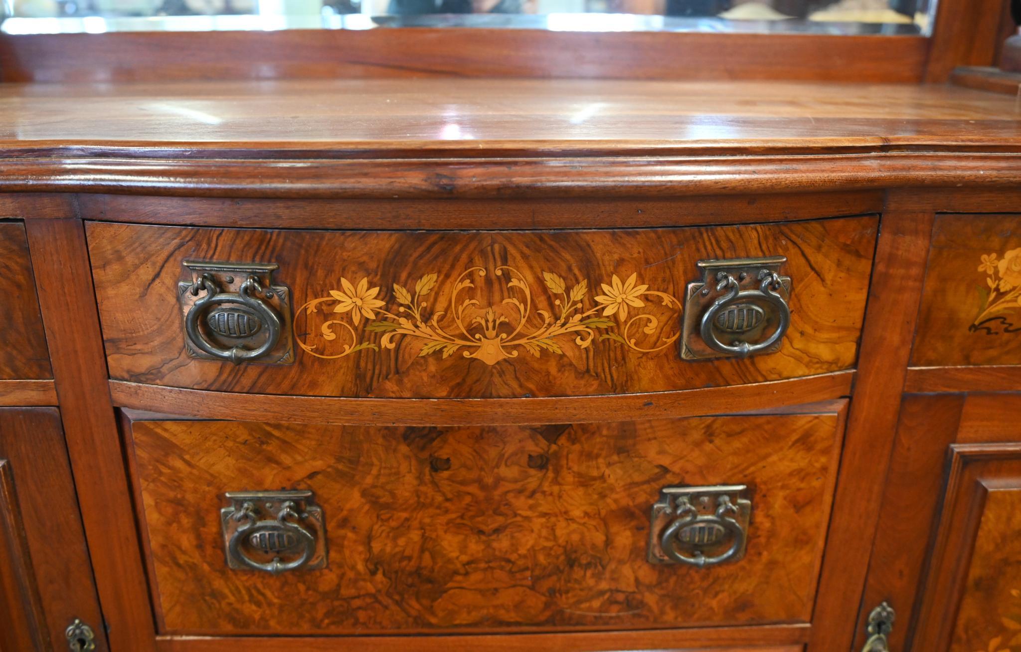 Edwardian Art Nouveau Sideboard Dresser Walnut Inlay 1910 For Sale 2